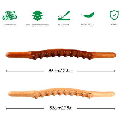 ‘；【-； 8/20 Beads Rolling Pin Universal Back Needle Massage Tendons Beech Wood Scraping Stick Point Treatment Guasha Relax Therapy Tool