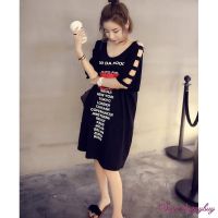 Women Casual Loose Midi Dress Letter Korean Fashion T-Shirt Dress Tops Pakaian