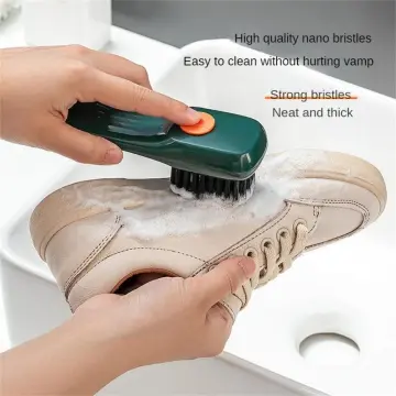 Multi-functional Liquid Injection Shoe Brush With Automatic Handle Press,  Soft Bristle Clothes Cleaning Tool For Home Use