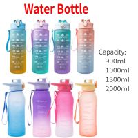 Water Bottle With Straw Time Marker Large Capacity Plastic Frosted Water Cup Portable Leakproof Outdoor Sports Drinking Bottles