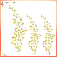 YESHE ทองสีทอง แพทช์ดอกไม้ โพลีเอสเตอร์ แพทช์ applique ศิลปะการปะติดรูปใบไม้ แผ่นปักลายดอกพลัม ดีไอวาย