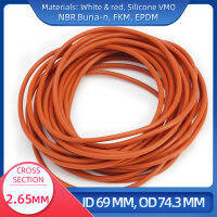 โอริง CS 2.65 มม. ID 69 มม. OD 74.3 มม. วัสดุพร้อมซิลิโคน VMQ NBR FKM EPDM ORing Seal Gaske-Lusjeh