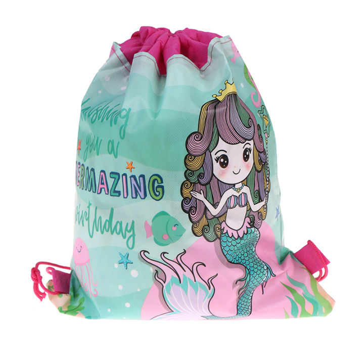 mazalan-mermaid-non-woven-bag-กระเป๋าเป้สะพายหลังเด็ก-travel-school-decor-กระเป๋าสตางค์ของขวัญ