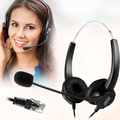 AGPTEK Hands-Free Call Center Noise Cancelling Corded Binaural Headset Headphone with 4-Pin RJ9 Crystal Head and Mic Microphone for Desk Phone - Telephone Counselling Services, Insurance, Hospitals 4-Pin RJ9 Binaural Headset
