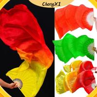 CHONGXI เด็กผู้หญิง สีไล่ระดับสี ฝึกนักเต้น พัดระบำหน้าท้อง พัดผ้าไหม พัดผ้าไหมเรยอน พัดผ้าไหมยาว