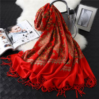 Embroidery scarf for women 2021 winter thick warm neck cashmere scarves lady shawl wrap female foulard blanket Tassel