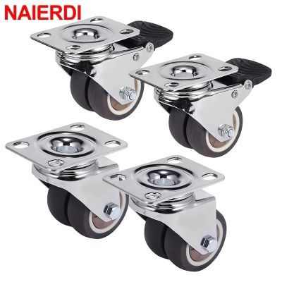 4PCS NAIERDI Swivel Casters Wheels 1.5" / 2" Heavy Duty Soft Rubber Roller Furniture Caster With Brake for Platform Trolley Furniture Protectors  Repl