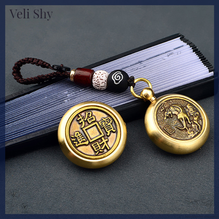 veli-shy-พวงกุญแจเชือกนำโชคทองแดงโบราณพวงกุญแจทองเหลืองขอให้โชคดีพวงกุญแจ-fengshui-จีน12สัตว์ราศีป้ายรถพวงกุญแจรถจี้ของขวัญ