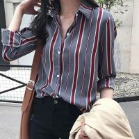 COD DSFERTRETRE Work Wear Women Shirt Plus Size Striped Shirt Fashion Casual Long Sleeve Blouse Office Female Shirts