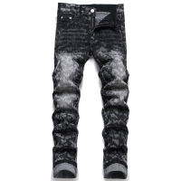 【CW】New Autumn Punk Mens Black Jeans Mid-Waist Casual Printing Hip Hop Slim Stretch Pants High Street Fashion Clothes