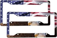 Eagle American Flag กรอบป้ายทะเบียน2แพ็คกรกฎาคม4th วันประกาศอิสรภาพป้ายทะเบียนครอบคลุมป้ายรถกรอบผู้ถืออุปกรณ์เสริม