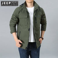 JEEP SPIRIT 1941 ESTD  เสื้อแจ็คเก็ตมีฮู้ดสำหรับผู้ชาย,เสื้อแจ็คเก็ตทรงหลวมลำลองกันลมกันน้ำ