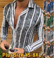 Trendy Fashion Shirt Mens Striped Street Slim Mens Shirt Casual Long Sleeved Cardigan Mens Shirt XS-8XL