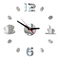 Coffee Cups Wall Clock European Acrylic Wall Sticker Home Decoration Office Living Room Quartz Needle Kitchen Wall Art Decor HOT