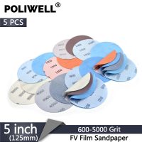 POLIWELL 5Pcs 125 mm FV Film Superfine Sanding Discs 600 5000 Grit Soft Waterproof Sandpaper for Wet/Dry Polish Automotive Paint