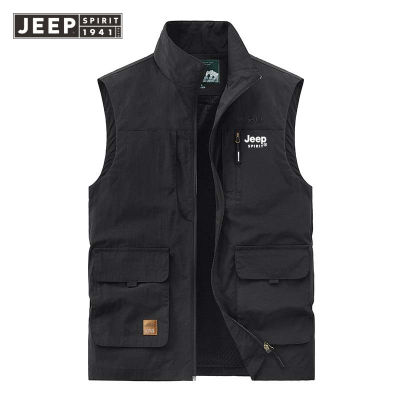 ▽ hnf531 JEEP SPIRIT New Vest Mens Summer Outdoor Travel Multi-bag Tooling Vest Thin Section Loose Large Size Fishing Vest Men