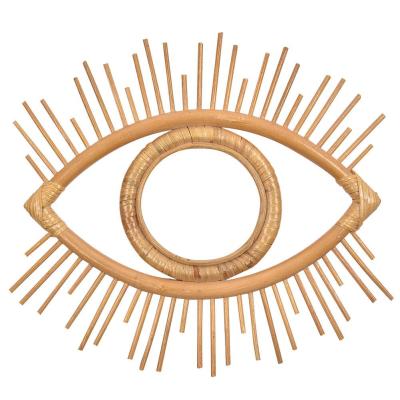 Hand-woven Rattan Eye Mirror Studio Frame Vintage Eye Decoration Creative Photo Frame Wall Hanging Art DIY Craft Home Decoration