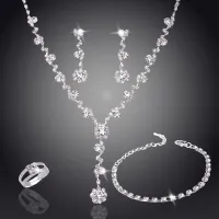 Silver Color Tone Crystal Tennis African Jewelry Set Earring Wedding Jewelry Necklace Bridesmaid Jewelry Sets for Women Necklace Earrings Set