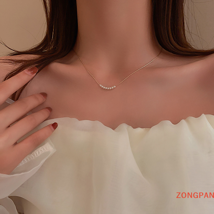 zongpan-สร้อยคอมุกแบบเบาหรูหราสร้อยคอแบบห่วงโซ่ติดคอสำหรับผู้หญิงสร้อยคออเนกประสงค์แบบเรียบง่ายเครื่องประดับแฟชั่น