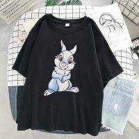 Kawaii Cartoons Rabbit T-shirts Women Black Tops Casual O Neck Top Women T Shirt Korean Style Harajuku Clothing 2EY5