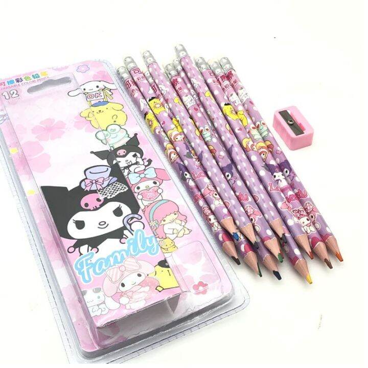 Sanrioed Anime Kuromi 12 Color Colored Pencils Kawaii Drawing Sketching ...