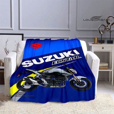 （in stock）S-SUZUKI motorcycle printed blanket, warm flange blanket, family travel blanket, picnic blanket, bed lining blanket, birthday gift（Can send pictures for customization）