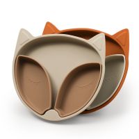 Baby Safe Silicone Dining Plate Solid Cute Fox Cartoon Children Dishes Suction Toddle Training Tableware Kids Feeding Bowls