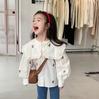 [COD] Beibei Baby Embroidered Large Lapel Temperament Shirt Childrens Korean Top