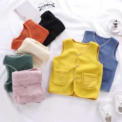 （Good baby store） Autumn Toddler Baby Girl Winter Boy Sleeveless Vest Jacket Thickened Coat Kids Warm Polar Fleece Children Clothing Candy Color