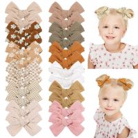 60 Pcs/Lot  3.5" Fabric Bow Hair Clips School Girls Hand Tied Bow Hairpins Baby Hair Accessories Headwear