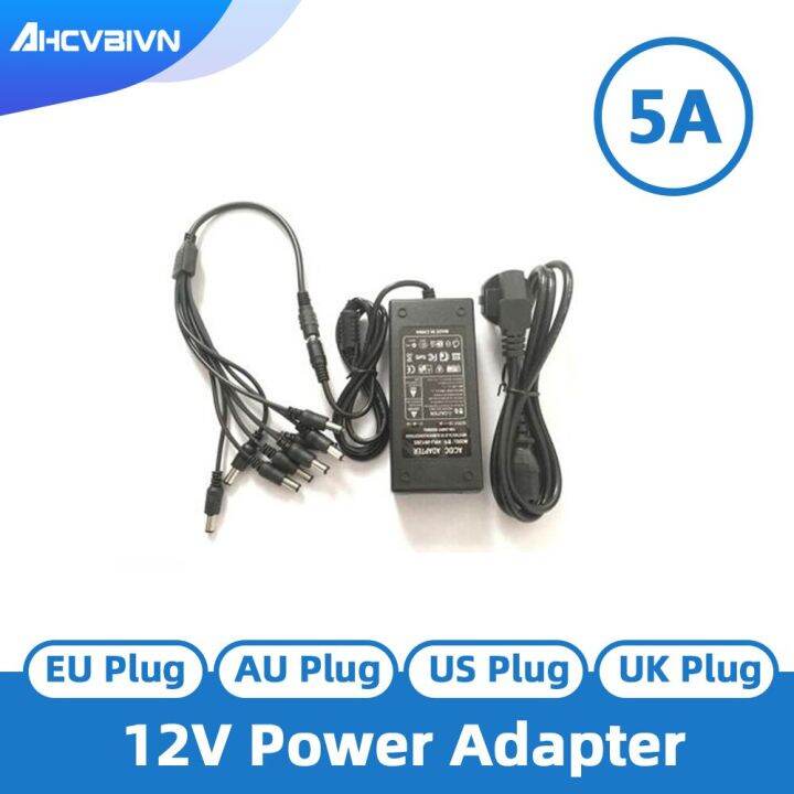 AHCBIVN 12V 5A 8CH Power Supply CCTV Camera Power Box 8 Port DC+Pigtail COAT DC 12V Power