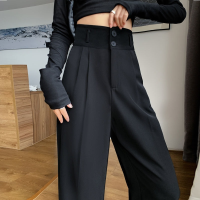 Elegant 2-button office suit pants womens wide-leg pants new Korean version casual straight loose high waist slim trousers