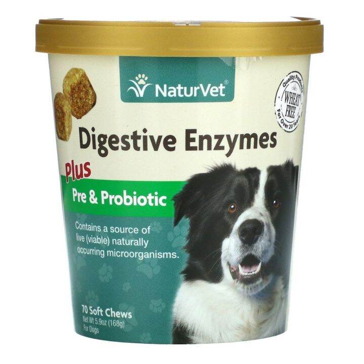 NaturVet, Digestive Enzymes, Plus Pre and Probiotic, 70 Soft Chews, 5.9