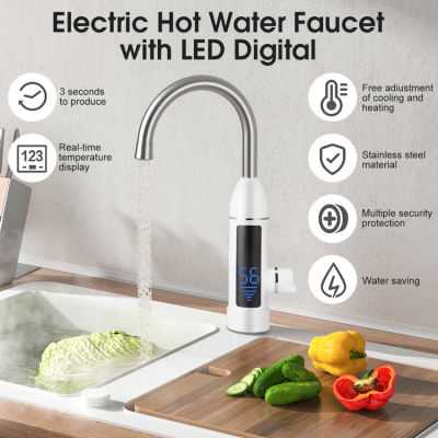 Instant Hot Water Faucet, 220V 3000W Digital Display Electric Water Heater Faucet, 360° Rotatable Stainless Steel Instant Hot Sparkling Faucet