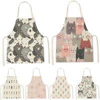 1Pcs Cat Graphic Printed Home Kitchen Apron Linen Sleeveless Antifouling Kids Bib Chef Cooking Baking Apron Home Cleaning Tools