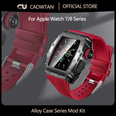 กรอบเคสอัลลอยด์ขนาด45มม. สำหรับนาฬิกา Apple 8 7 45มม. 41มม. ชุดดัดแปลงสุดหรู Tali Jam Tangan Karet สำหรับ I Watch Series SE 6 5 4 44มม. 40มม.