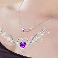 Love Heart Necklace Angel Wings Necklace Dream Girls Present Fantasy Romance Jewelry Silver Plated Necklace