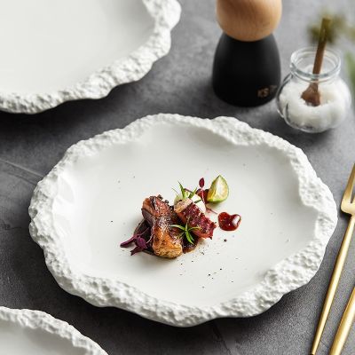 Rockpattern Skirt Plate Vegetable Plate Household Ceramic Flat Plate Shallow Plate 2022 New Hotel Tableware Ins Wind Swing Plate