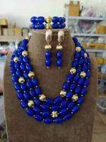 ใหม่ Royal Blue n ลูกปัดชุดเครื่องประดับ4ชั้น arylic beaded Blue PARTY ชุดเครื่องประดับ WD063