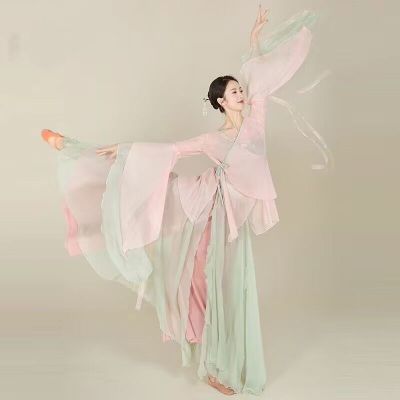 ▨☈✕ Classical dancer performance costumes chiffon cardigan practice dance clothes body rhyme long outer Chinese style folk dance