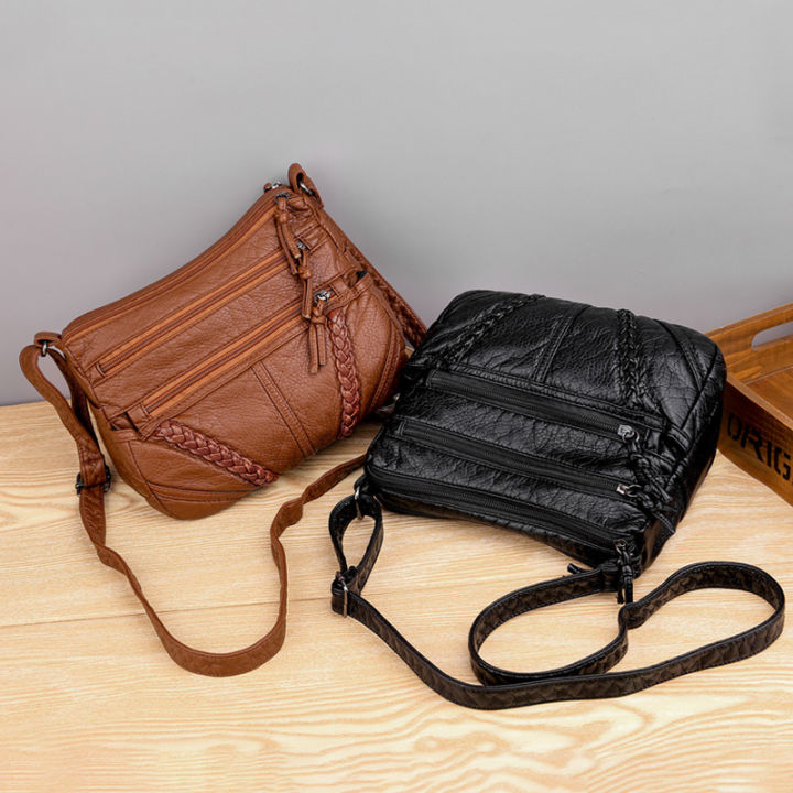 Casual Solid Color Handbag, Large-capacity Soft Faux Leather Shoulder Bag  With Zipper, Multi Sling Bag - Temu