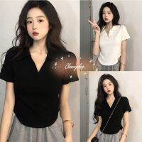 cherryshop พร้อมส่ง?เสื้อท่อนบน?เสื้อเซ็กซี่แขนสั้นสำหรับสาวฮอตที่เข้าชุดง่าย