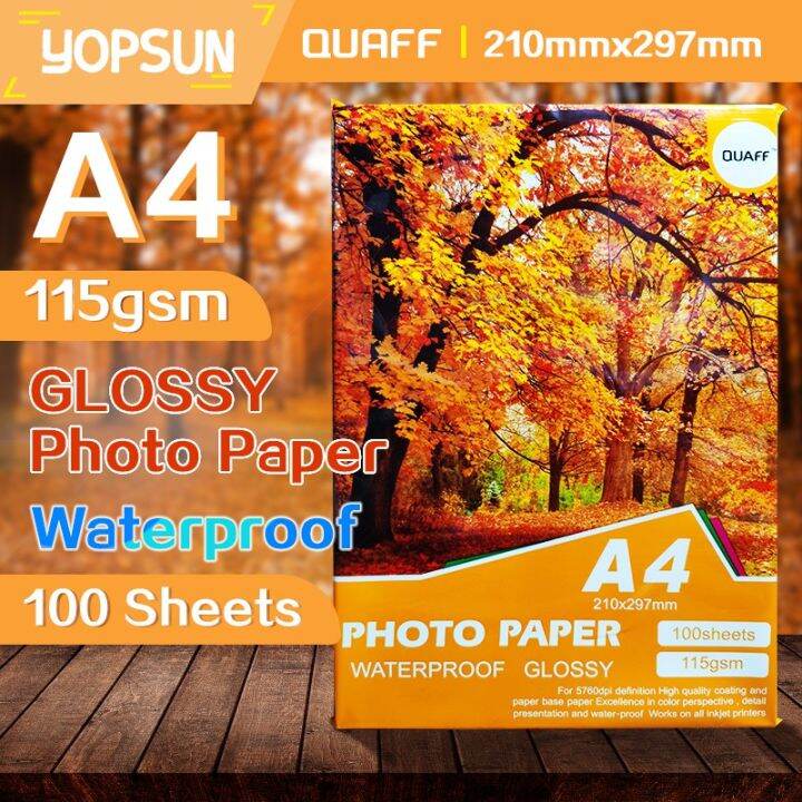 High Glossy Photo Paper Size A4 ( 115gsm ) 100 Sheets QUAFF Brand