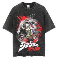 เสื้อยืดวินเทจ Délavé Harajuku En Coton,Streetwear À La Mode,Harajuku, Bizarre Adventure เสื้อยืดคุณภาพสูง