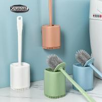 Wall-Mounted Silicone Toilet Brush Punch-Free Bathroom Toilet Brush Set Long Handle No Dead Corner Cleaning Brush