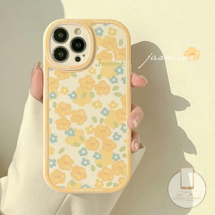 เคสโทรศัพท์มือถือ-tpu-นิ่ม-กันกระแทก-ปิดด้านหลัง-ลายดอกไม้สีเหลืองน่ารัก-สไตล์เรโทร-สําหรับ-iphone-11-7-8-plus-12-14-13-11-pro-max-x-xr-xs-max-6-6s-7plus-8plus-se-2020