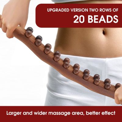 【YF】 20 Beads Massager Body Natural Carbonized Beech Wood Scraping Massage Stick Back SPA Therapy Point Guasha Relax Tool