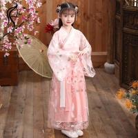 SANHUIWU ลายดอกไม้ดอกไม้ Hanfu เด็กจีน การเต้นรำพื้นบ้าน สีชมพูสีแดงสี ชุดเด็กหญิงโบราณ สไตล์จีนจีน เครื่องแต่งกายบนเวที ชุดจีนโบราณสำหรับเด็กผู้หญิง ปาร์ตี้งานปาร์ตี้