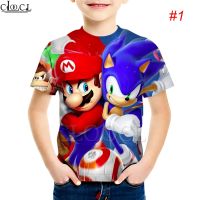 2023 newhx Sonic The Hedgehog Mario เกมการ์ตูนน่ารัก Cool เด็กเสื้อยืด3D พิมพ์ Casual BOY GIRL เสื้อยืด