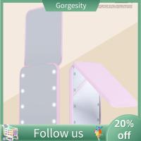 GORGESITY กระจก Vanity พับได้ทรงสี่เหลี่ยมขนาดเล็กกะทัดรัดไฟ Led กระจกแต่งหน้า